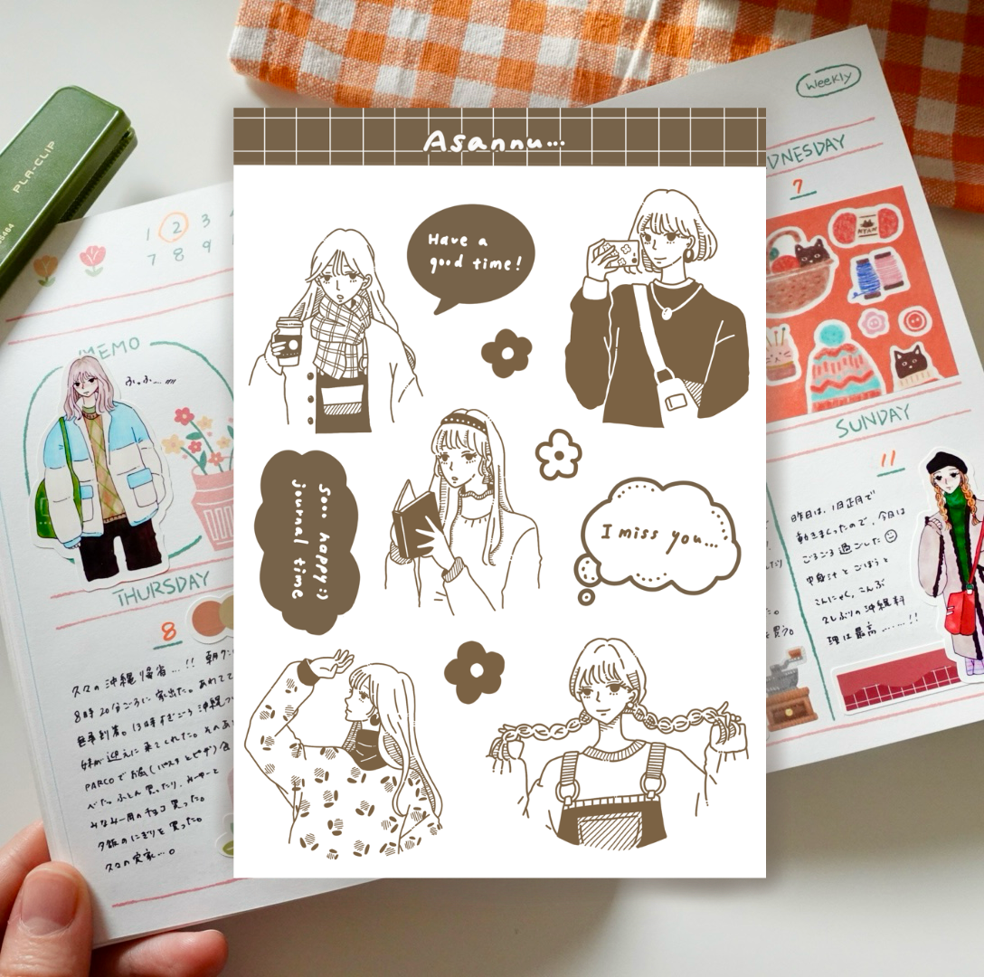 Monochrome girl sticker 01