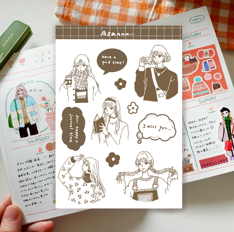 Monochrome girl sticker 01